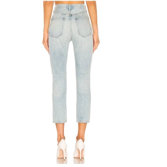 AGOLDE Riley High Rise Straight Crop Distressed Light Fading Blue Jeans Size 24 - Picture 2 of 7